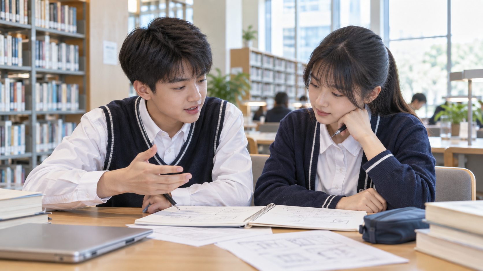 初中学习场景示意